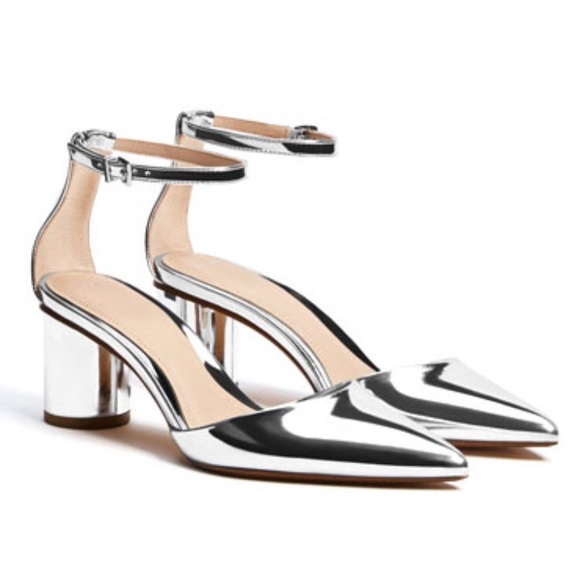 metallic mid heel shoes